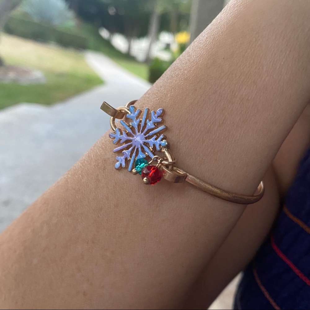 Glittery Snowflake Christmas Winter Golden Bangle